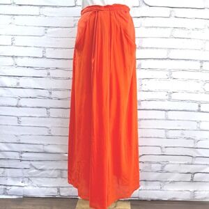 Banana Republic Crepe Drape Front Maxi Skirt XS Blood Orange Elastic Waist
